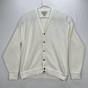 IZOD Cardigan Sweater Men XL White V Neck Knit Golf Acrylic Button Front Vintage